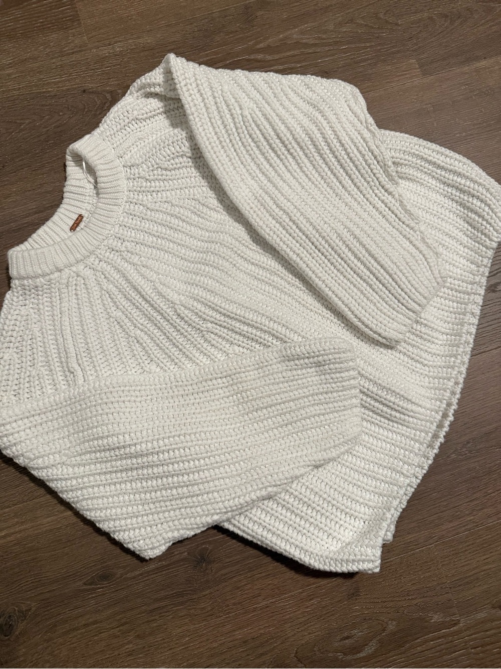 Free People Ivory Ribbed Crewneck Sweater